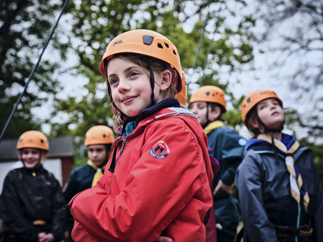 Group of Scouts in Climbing Helmets